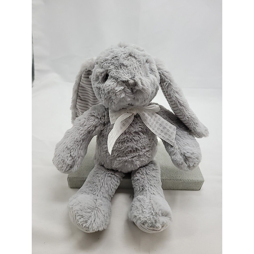 Burton + Burton Bunny Rabbit Gray Plush Stuffed Striped Feet Bow Floppy Ears 13”